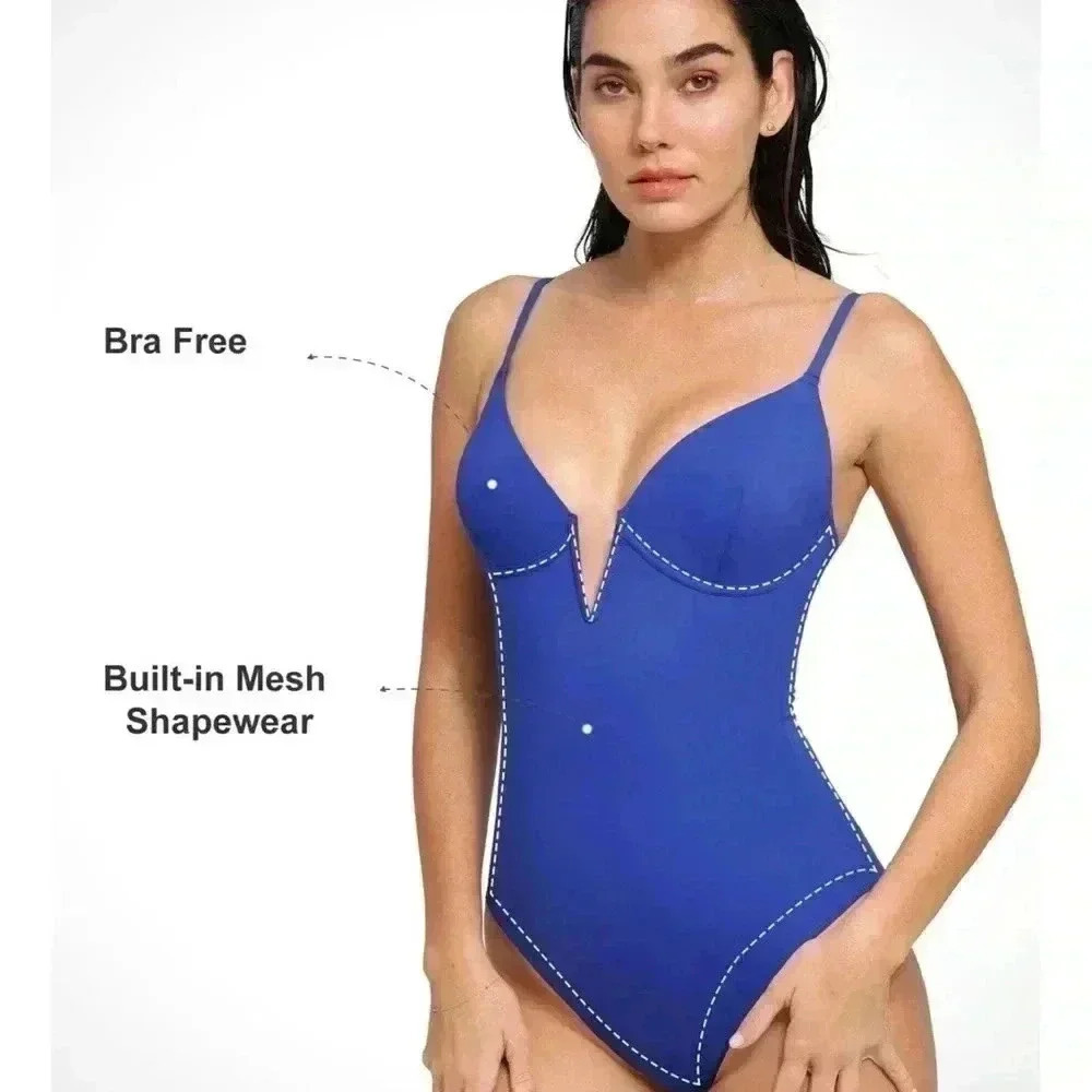 POPILUSH Shapewear Swimsuit Deep V-Neck One-Piece Low-Back - XLarge - Picture 4 of 10